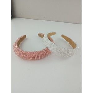 Puffy Crystal Headbands Pink White Diamond Beads